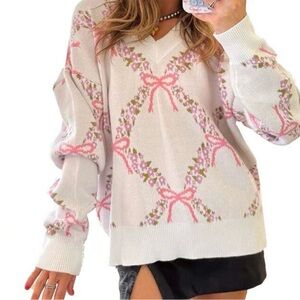BOW FLORAL SWEATER